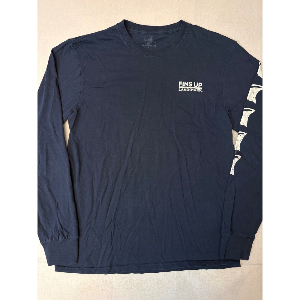 Landshark Fins Up Mens Navy Blue Long Sleeve Graphic T-Shirt Shark Fin Size M